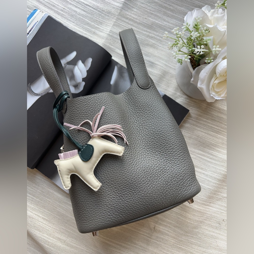 Hermes Picotin Lock 18 Gris Meyer Taurillon Clemence Leather Tote
